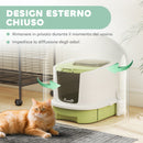 Lettiera Chiusa per Gatti a 2 Porte 40,5x52,5x42,5 cm con Vassoio Estraibile Paletta e Filtri Verde e Bianco   
