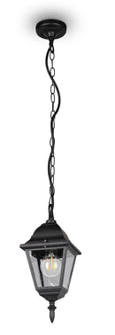 Lampada a Sospensione da Esterno Attacco E27 in Alluminio Nero Opaco