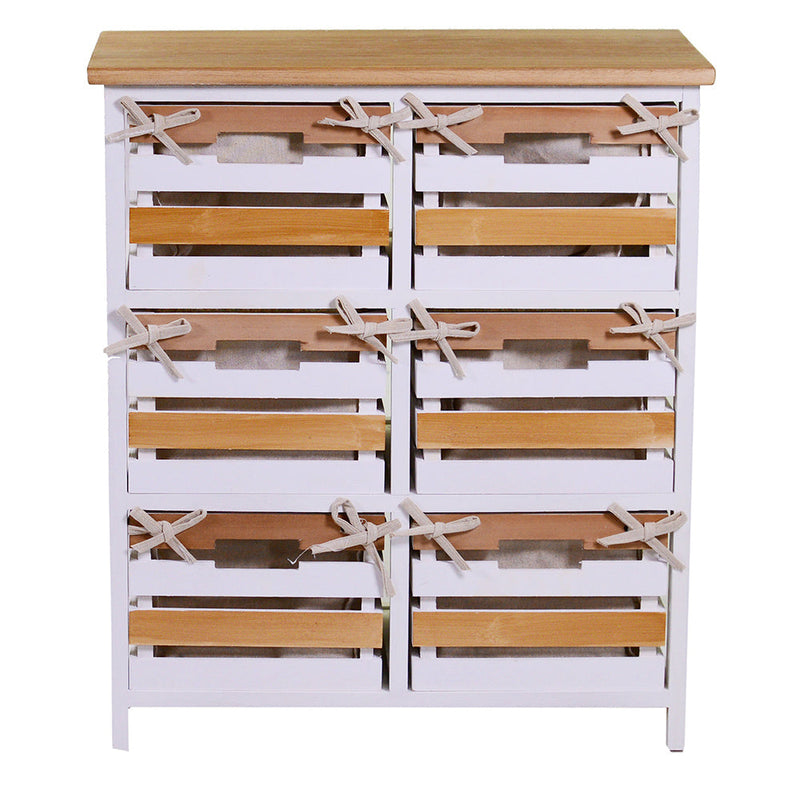 Cassettiera 6 Cassetti in Legno 58x30x66cm Matilda Noce Chiaro e Bianca