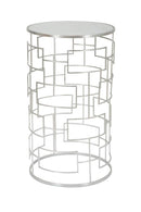 Porta Telefono Ice Ø40x70 cm in Ferro MDF e Specchio Argento