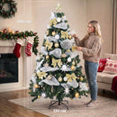 Albero di Natale Artificiale Ø110x180 cm con 200 Luci LED Bianco Caldo 8 Modalità 800 Rami Ignifughi Palline e Nastri      