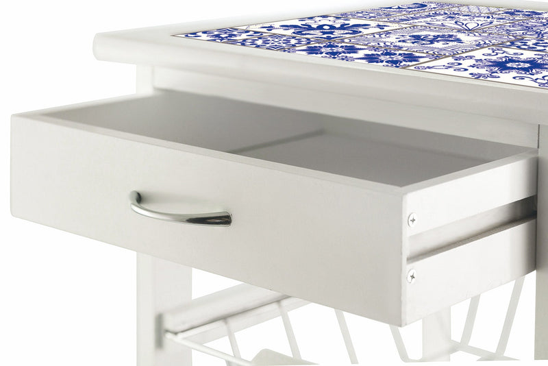 Carrello da Cucina Salvaspazio 37x37x76 cm 3 Ceste in Legno Soriani Mattonelle Bianco