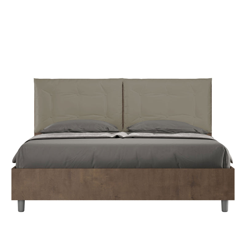 Letto Matrimoniale con Alzata Comoda Struttura Noce con Cuscini in Similpelle Annalisa Cappuccino Varie Misure