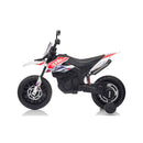 Moto Elettrica per Bambini Aprilia RX-125 Small 12V Cross Sedili In Pelle Luci Led Bluetooth Sospensioni a Molla Bianco