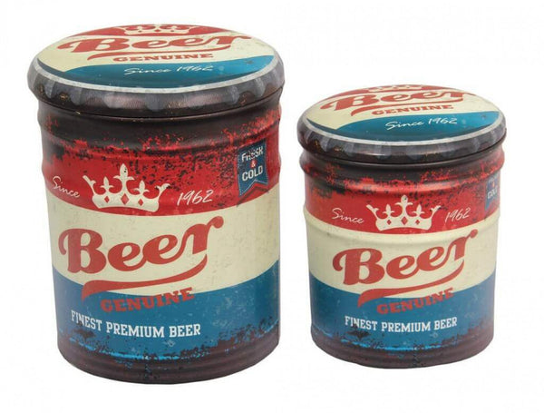 acquista Set 2 Pouf Contenitore Tondo in MDF Birra Blu e Rosso