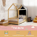 Struttura Letto per Bambini a Forma di Casetta 96x195x165 cm con Doghe e Recinzione in Legno di Pino Color Legno      