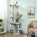 Albero Tiragraffi per Gatti 60x40x170 cm con 2 Casette Amaca Tunnel e Lettino Pali in Sisal Grigio      