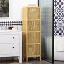 Mobile Bagno Stretto 40x30x140 cm Salvaspazio con 4 Ripiani e Porta a Doghe in Bambù Naturale      