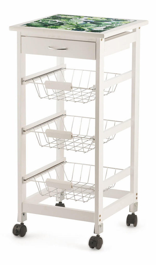 Carrello da Cucina Salvaspazio 37x37x76 cm 3 Ceste in Legno Soriani Cactus Bianco prezzo