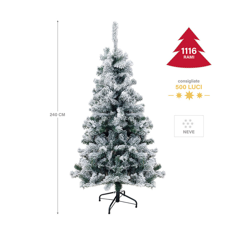 Albero di Natale Artificiale Innevato H240 cm 1116 Rami Sestriere Verde