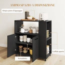 Carrello Cucina 75x40x80,5 cm con Ripiano Aperto Armadietto e Scaffale Laterale in Legno Nero      