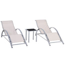 Set di 2 Lettini Prendisole 59x169x66 cm e Tavolino con Piano in Vetro Crema      