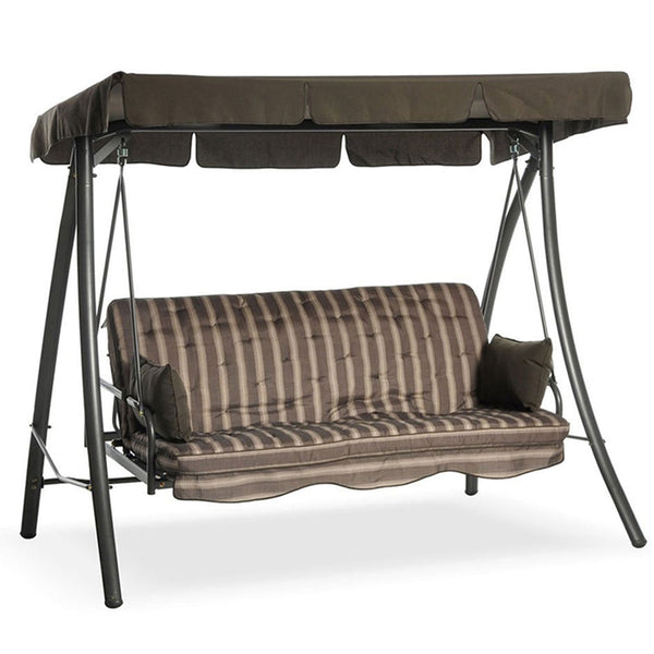 Dondolo Letto 3 Posti da Giardino 199x90x176 cm in Acciaio e Poliestere Marrone sconto