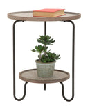 Tavolinetto Arex 2 Ripiani Ø48x54,5 cm in Ferro e MDF Nero e Marrone