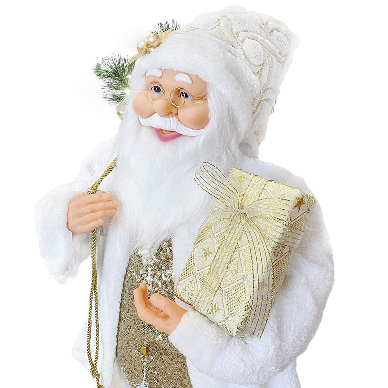 Babbo Natale Bianco e Oro Abito in Velluto 120Hcm con Luci e Suoni