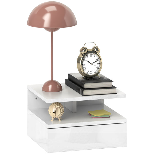 Comodino Sospeso 35x32x22,5 cm con Cassetto e Ripiano Aperto in Legno Bianco online