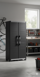 Armadio da Esterno 3 Ripiani 89x54x188H cm in Plastica Keter XL Garage Alto Nero