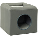 Cuccia a Casetta per Gatti a 2 Livelli 36,5x36,5x33 cm con Cuscino in Peluche in MDF e Poliestere Verde 