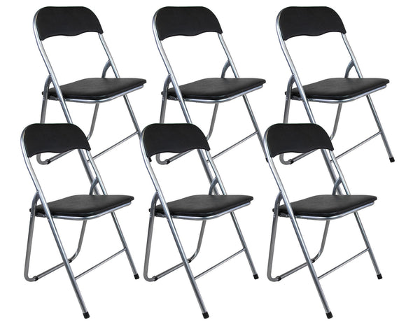 Set 6 Sedie Pieghevole 45x45x45/80 cm in Acciaio e PVC Imbottito Nera prezzo