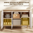Credenza Moderna 107x35x76,5 cm a 3 Ante con 3 Ripiani Regolabili e 5 Gambe in Legno Bianco e Rovere      