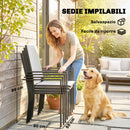 Set 5 Pezzi da Giardino con 4 Sedie Impilabili e Tavolo in Vetro Temperato con Foro per Ombrellone in Texteline Grigio Chiaro      