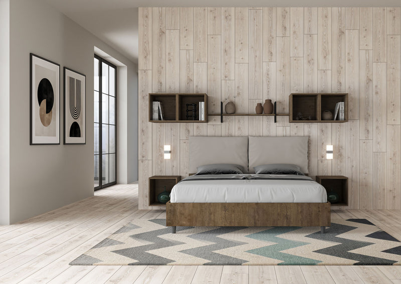 Letto Matrimoniale con Alzata Comoda Struttura Noce con Cuscini in Similpelle Antea Tortora Varie Misure