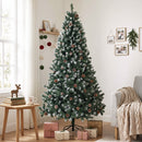 Albero di Natale Artificiale Ø116x210 cm con 998 Rami Innevati Pigne e Base Pieghevole in Plastica e Acciaio Verde      