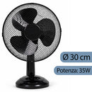 Ventilatore da Tavolo Ø30 cm Potenza 35W con 3 Velocità Silenzioso Nero      