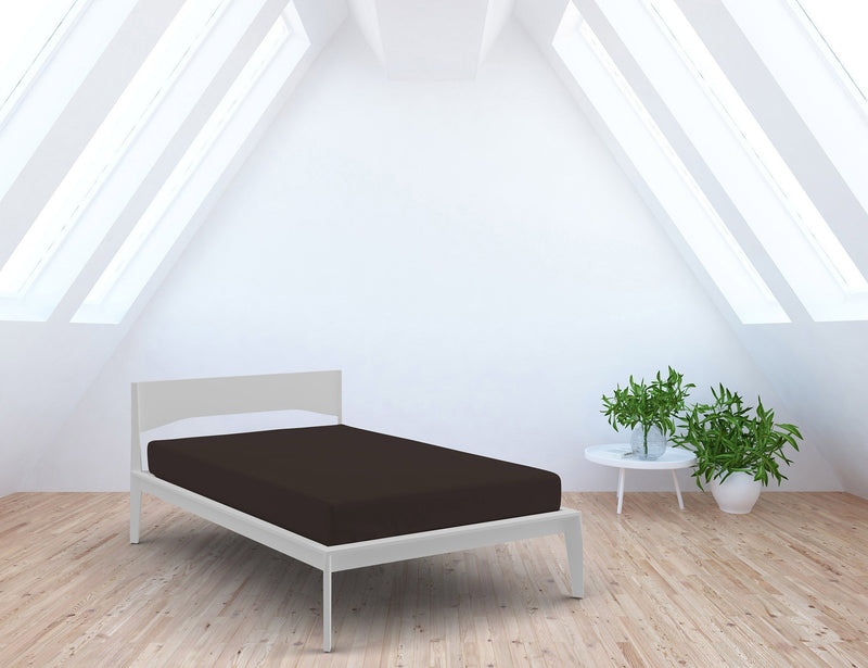 Lenzuolo Sotto con Angoli ed Elastico Tinta Unita Marrone Varie Misure