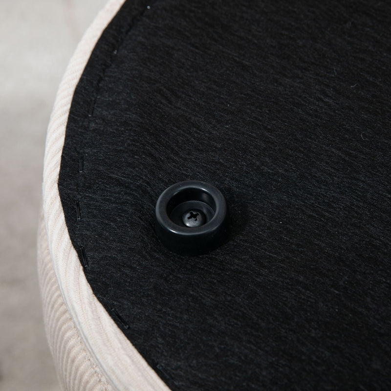 Set di 2 Pouf Contenitore Salvaspazio Rotondi e Imbottiti in Velluto a Coste Bianco      