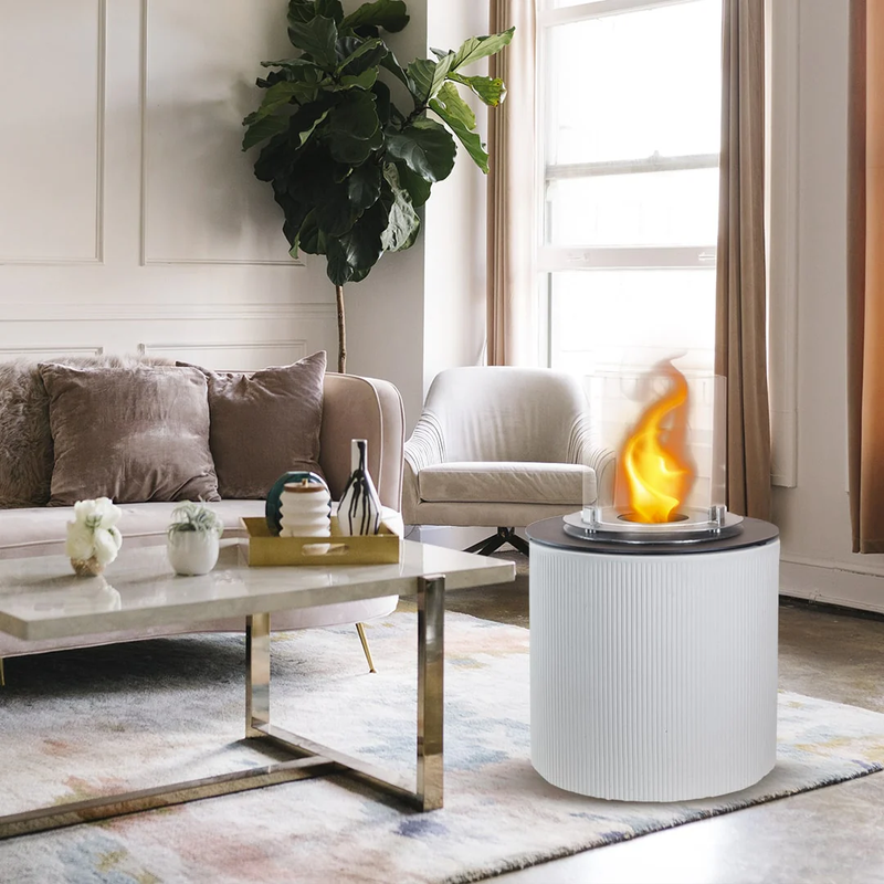 Camino a Bioetanolo Braciere da Pavimento Ø36xh56 cm per Interno ed Esterno Modigliani Bianco Perla