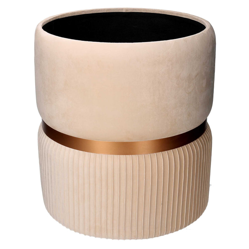 Set 2 Pouf Contenitore Ø35 cm e Ø39 cm in Tessuto Velluto Crema