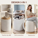 Pouf Contenitore Rotondo 33 L Ø36,5x46,5 cm con Coperchio Capacità 120 kg in Tessuto Sherpa Bianco      