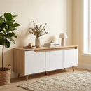 Mobile TV 55" Max a 3 Sezioni 120x35x45,5 cm con Ripiano Regolabile in Legno Bianco e Rovere      