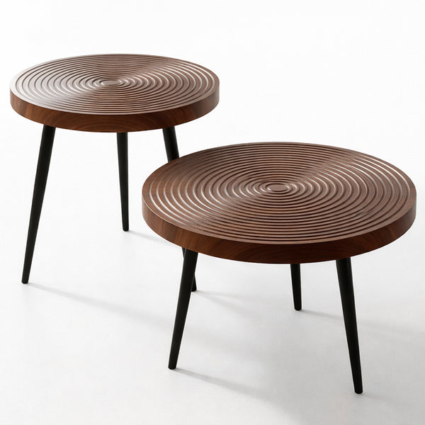 online Set 2 Tavolini da Caffè Rotondi Ø60 cm e Ø50 cm Design Industrial in MDF e Metallo Noce