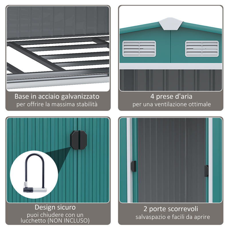 Casetta Box da Giardino 260x206x179 cm in Acciaio Verde