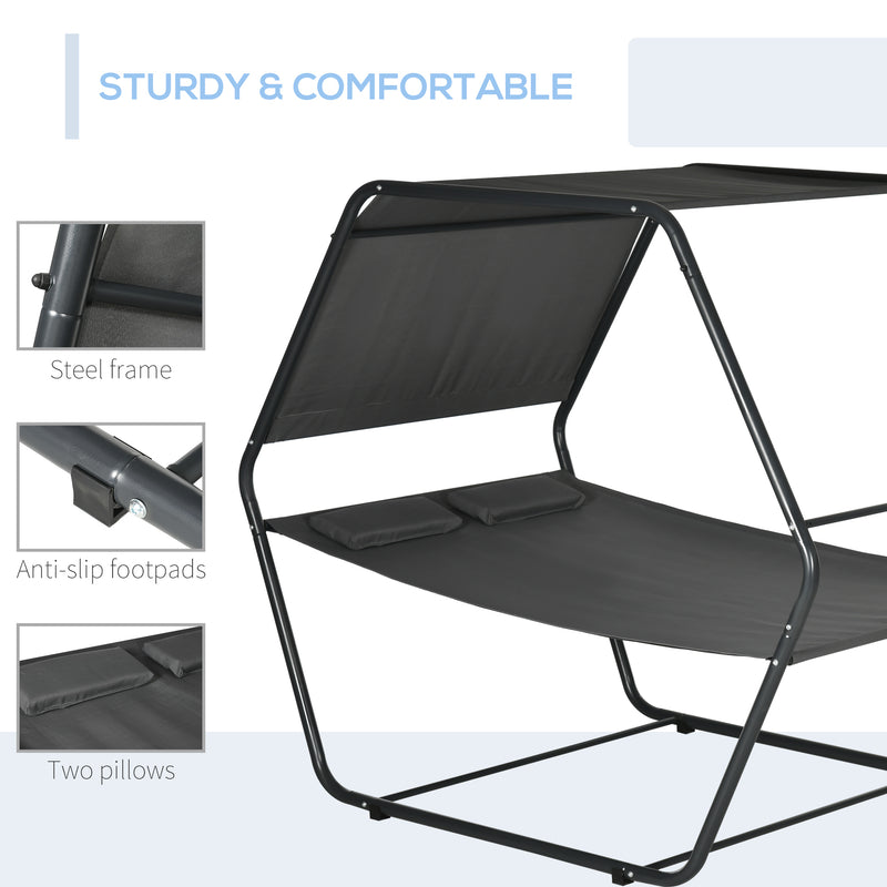 Lettino Prendisole 2 Posti da Giardino 210x140x177 cm con Tetto Parasole in Acciaio Grigio