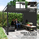 Gazebo Pergola da Giardino 300x300x227 cm con Telo Retrattile e Tenda a Rullo Grigio Scuro   