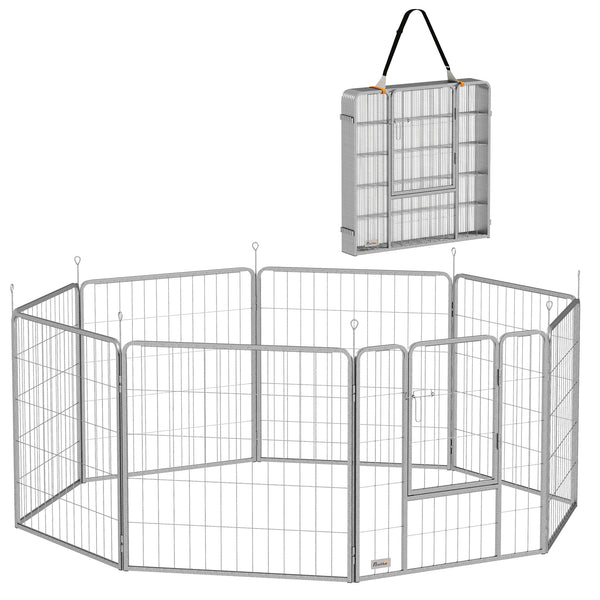 Recinto per Cani a 8 Pannelli Modulabili Pieghevole 80x1,5x80A cm con Porta di Ingresso in Acciaio Argento prezzo