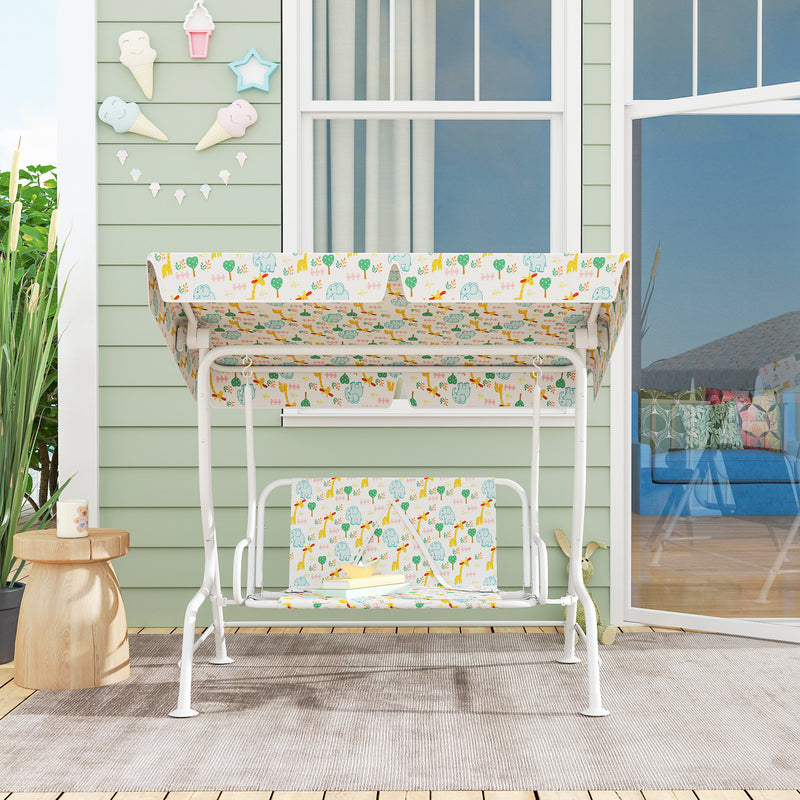 Dondolo per Bambini da Giardino a 2 Posti 112x75x120 cm con Cinture di Sicurezza Bianco   