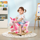 Unicorno a Dondolo Cavalcabile Peluche con 32 Canzoni 65x35x45 cm con Cintura di Sicurezza Rosa