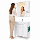 Mobile Bagno da Terra 82x34,7x88,5 cm con Lavabo Specchiera e 3 Ante in Truciolato e MDF Bianco      