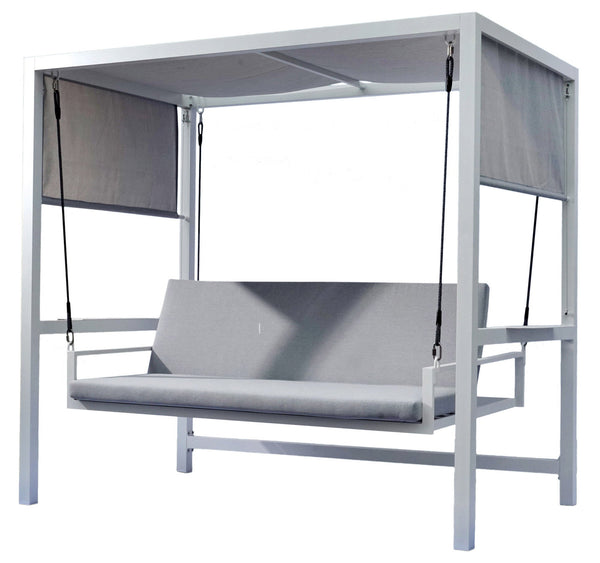 prezzo Dondolo Letto 3 Posti da Giardino 234x130x194 cm in Alluminio con Cuscini Grigio Chiaro