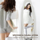 Specchio da Parete o da Terra Autoportante a Figura Intera con Cornice Ondulata in Velluto 160x50 cm Bianco 