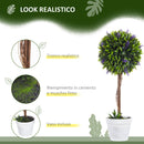 Set 2 Piante Artificiali Ø24x60 cm Verdi a Sfera con Fiori di Lavanda e Vaso con Muschio e Cemento    