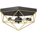 Lampadario Stile Industriale Geometrica con 3 Attacchi E27 per Lampadine LED in Metallo Nero e Oro      