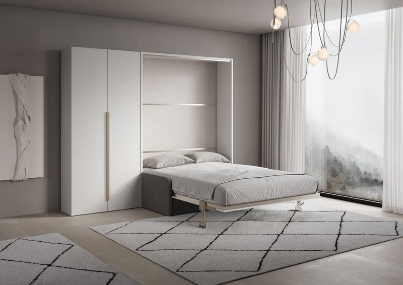 Letto Matrimoniale A Scomparsa 160 Versia Con Divano E Armadio Sx 2 Ante Bianco      