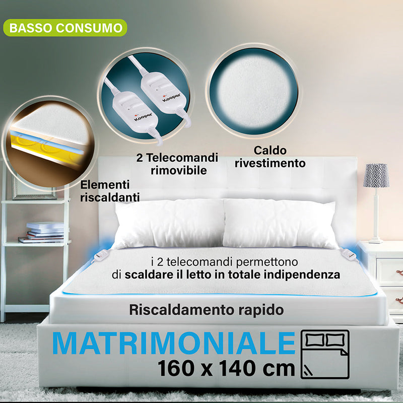 Coperta Termica Elettrica Matrimoniale 120W Kooper Pisola Bianca