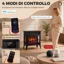 Camino Elettrico da Terra 1000/2000 W 58x24,5x56,5 cm WiFi con Vista su Tre Lati Fiamma 3D Termostato e Timer per 30 m² Nero      