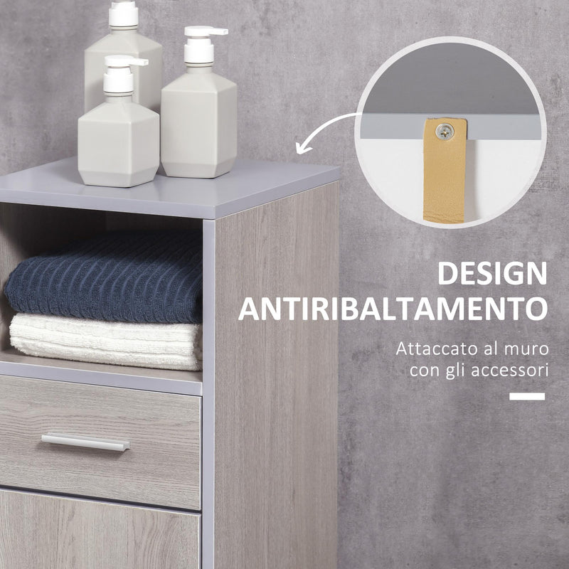 Mobiletto Da Bagno Sonoma In Legno Ingegnerizzato - 30x30x95 Cm - Colore Grigio - Con Cassetto E Anta Apribile A Destra O Sinistra